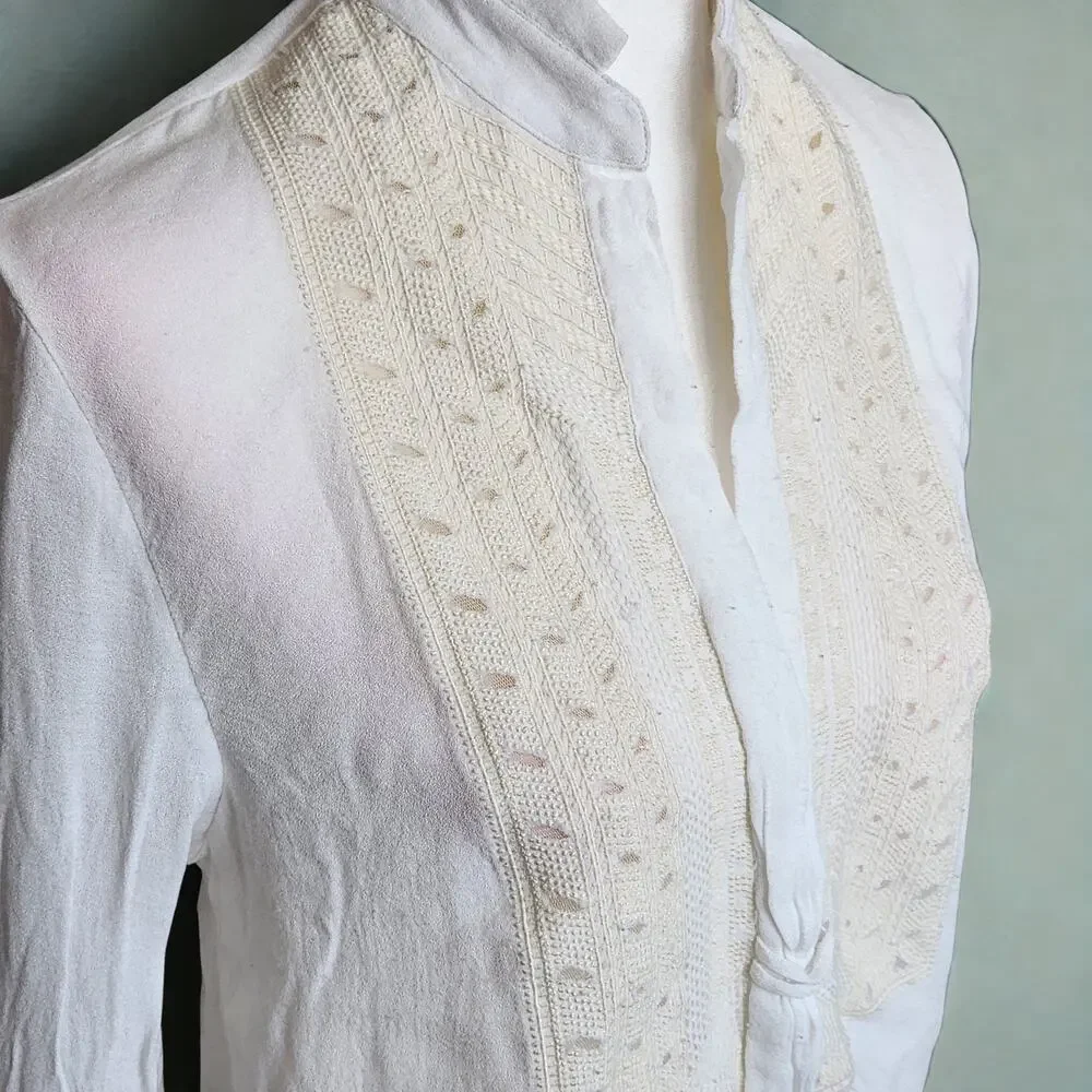 Anthropologie / Leifsdottir White Embroidered Bib-Front Blouse – Women Size 2 - Picture 4 of 9